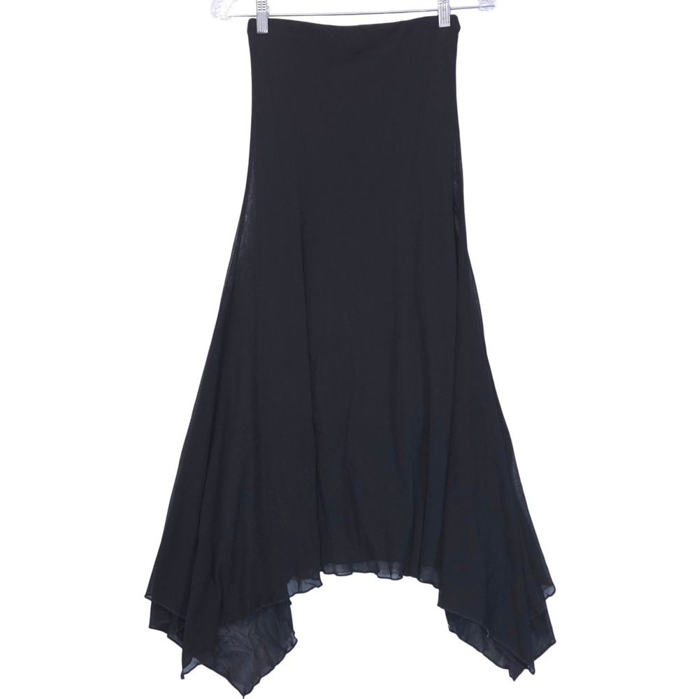 VTG Hazel Boho Mesh Maxi Skirt S Y2K Fairy Grunge Asymmetrical Coin Tassel Black - Picture 2 of 12
